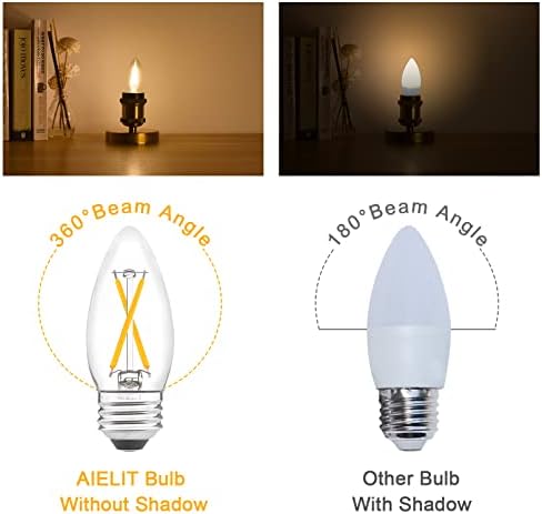AIELIT B11 Vintage E26 lâmpadas de candelabra LED, 2W, 2700k branco quente, vidro transparente,