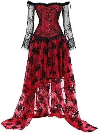 Vestido de espartilho feminino Renaissance gótico bustier snaia renda de renda flora