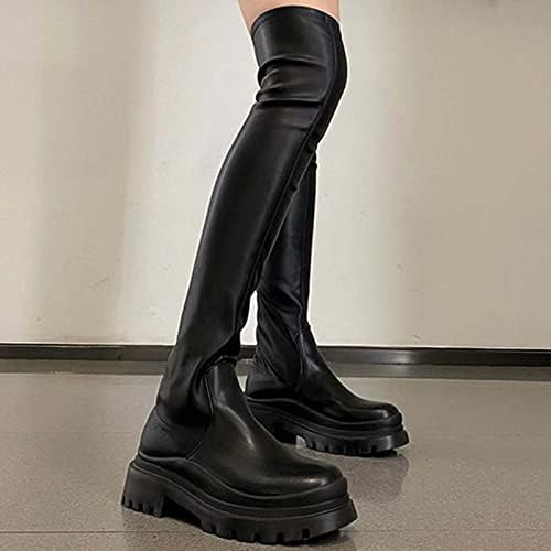Sinzelimin feminina sobre as botas de joelho plataforma de moda robusta de calça redonda de calça