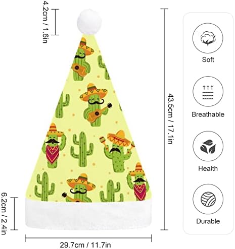 México Cactus Padrão Chapéu de Natal Papai Noel para adultos unissex Comfortar Classic Xmas Cap para