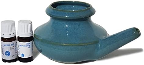 Baraka US Made - Jade Color Ceramic Free Neti Pot Breathe Easy Kit com 4 ml de óleo essencial e 5 ml