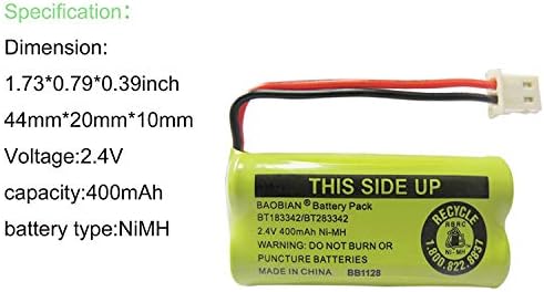 BAOBIAN 2.4V 400mAh Cordless Home Phone Battery Compatible with BT162342 BT-162342 BT166342 BT-166342
