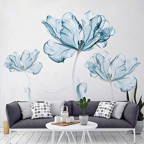 Adesivos de parede de flores, removíveis decoração de decoração de berçário de flor azul DIY Decalques de parede