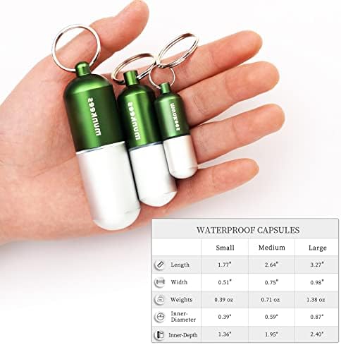 Munkees Caso de comprimidos portáteis pequenas cápsulas à prova d'água EDC Keychain, garrafa de pílula