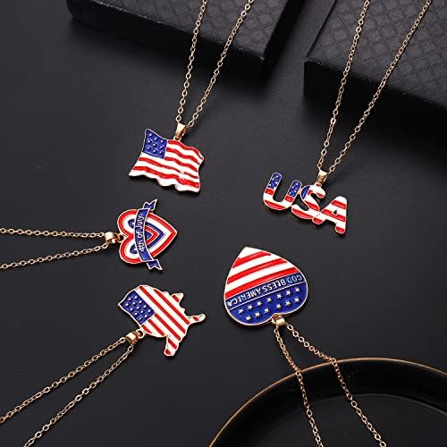 9pcs American Flag Star USA Colares pendentes definidos para mulheres meninas, colar de pendentes de botas