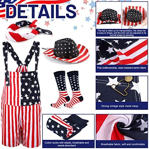 MEPASE 15 PCS Conjuntos de macacões de bandeira americana para homens Mulheres American Bandas Maclacos shorts
