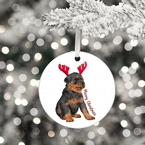 Animal de estimação com chifres de chapas de árvores de natal, ornamento de cerâmica de cão de Natal,