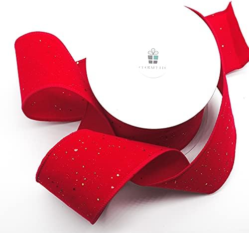 CT Craft LLC Veludo vermelho com fita com fio de confetes -2,5 x 10 jardas -Glitter de Red/Confetti para