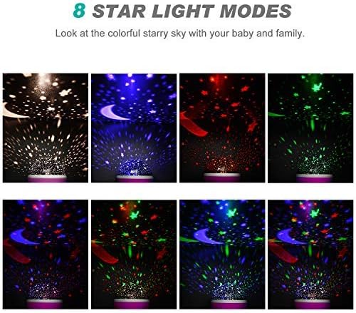 Star Night Light Projector Christmas, Baby Lights com 4 lâmpadas LED 8 Mudança de cor clara com o cabo
