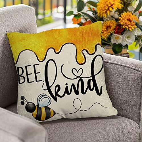 USSAP Summer Bee Bee Happy Bee Trindimento Decorativo Capas de Almofadas de 18 x 18 Conjunto de 4, Primavera Buffalo