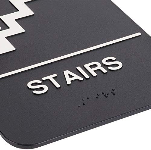 Escadas sinal com braille - preto e branco, 9 x 6 polegadas ADA Stações compatíveis com porta/parede