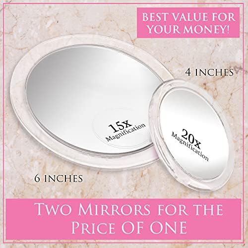Mirrorvana 20x e 15x Minfliing espelho Conjunto de combo com 3 xícaras de sucção Cada e espelho compacto iluminado pela viagem exclusiva para sobrancelha e pacote de compra
