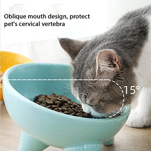 Tigela de comida de gato elevada, alimentador de gato de cerâmica inclinado a 15 °, prevenção