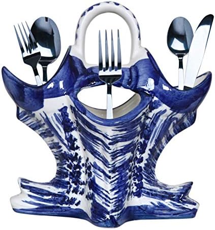 Raj Royal Ceramic Utensil Solder - Tardete azul e branco para cozinha e mesa de jantar - colher, faca,