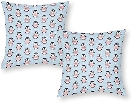 Snowflakes Penguins Conjunto de 2 capas de travesseiro de arremesso de almofadas quadradas travesseiros