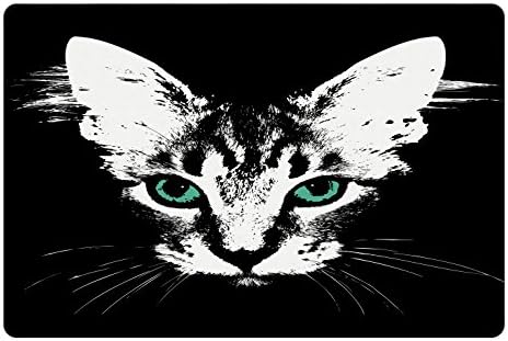 Tapete de estimação de gato lunarable para comida e água, retrato digital de gatinho escuro