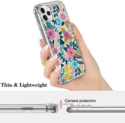 Icedio iphone 11 Pro Max Case com protetor de tela, limpo com padrões florais fofos e coloridos para mulheres,