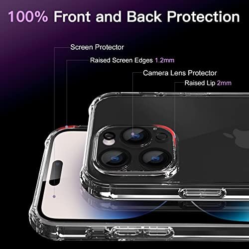 Jiuxij [5 em 1 projetado para iPhone 14 Pro Max Case Clear com protetor de tela [2 pacote] + protetor
