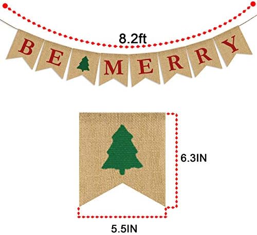 PartyProps Be Banner Merry Burlap | Banner de secultura de Natal | Garland de árvore de Natal |