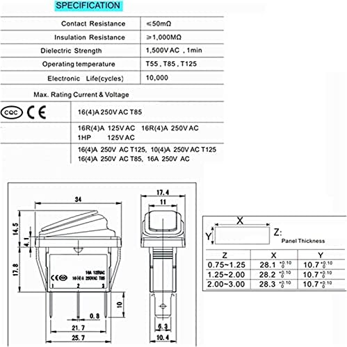 Agunod Rocker Switch KCD3 Navio tipo 3pin ON / OFF 15A 250V / 20A 125V AC, Chave de energia à prova d'água