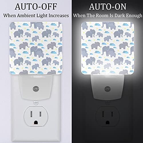 2 pacote de pacote Night Light Light Auto/On/Off Switch, Cartoon Elephant Mom Baby Cloud Ideal para