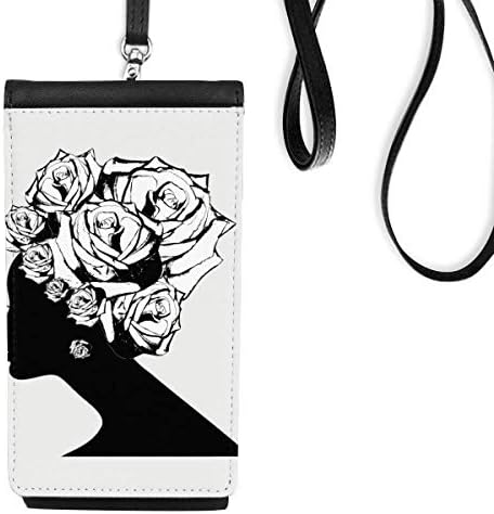 Mulher rosa preta preta flor branca telefonia bolsa de carteira pendurada bolsa móvel bolso preto