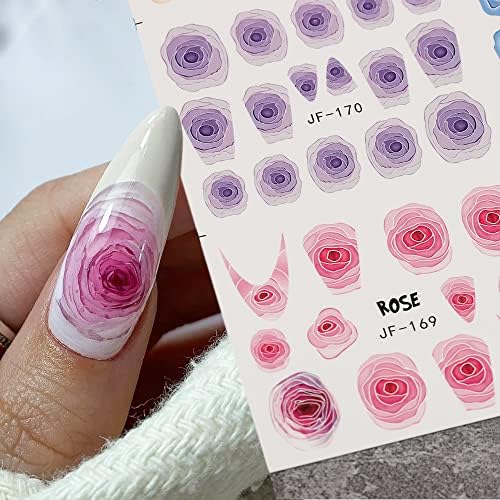 12 lençóis coloridos de adesivos de unhas de flor de rosa colorido Decalques de unhas de transferência