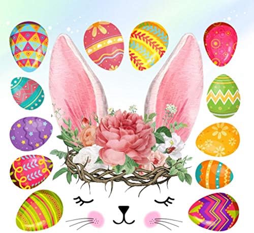ABOOFAN Easter Rabbit Wall Adsether sorrindo coelho ovo da flor da parede Decalque auto-adesivo