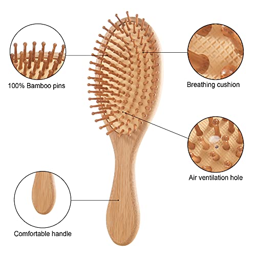 Conjunto de pente de escova de cabelo de bambu, pente de pente anti-estática de retificação ecologicamente