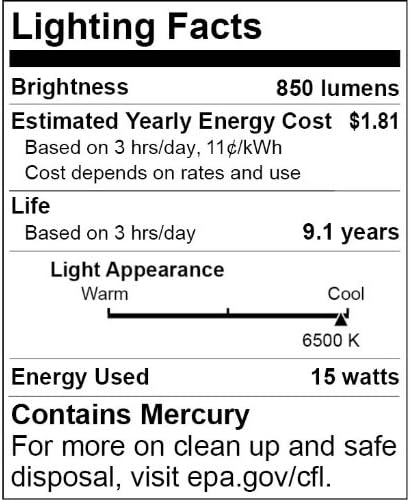 Sunlite SL15/CD/65K 15 WATT Energia em espiral economiza lâmpada CFL Base média
