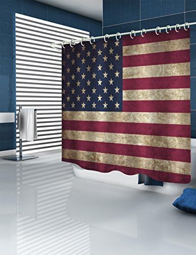 Cortina de chuveiro da bandeira americana Decoração dos EUA, 4 de julho da bandeira de impressão com tema do