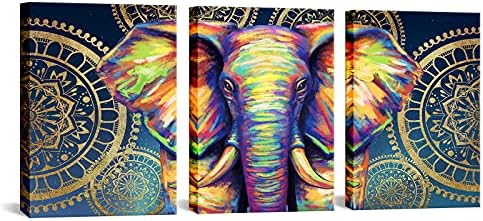 Apicoture Bohemian Elephant Picture Wall Art - Colorido Animal Canvas Arte da parede Boho Mandala