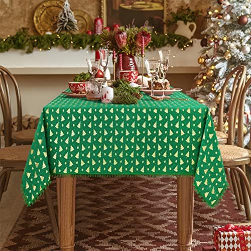 Tala de mesa de natal vertkrea, toalha de mesa de bronzeador de árvore verde de Natal, rugas à prova