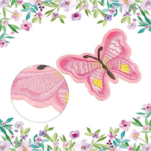 15 peças Ferro de borboleta em remendos Rosa Apliques de borboleta Rosa Patches Butterfly Bordado Sewar em