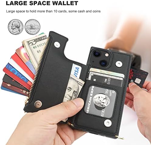 Caixa de carteira bocasal Crossbody para iPhone 13 Mini com suporte para cartões de bloqueio RFID, caixa