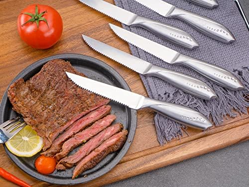 Wellstar Setrated Steak Knife Conjunto de 6, lâmina de aço alemão nítida de Razor 4,75 polegadas