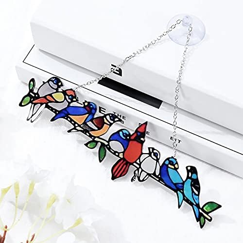 Yajun manchou janela de pássaro pendurado suncatcher de estilo simples desenho animado pássaros ornamentos de parede pingente decoração de quarto de casa