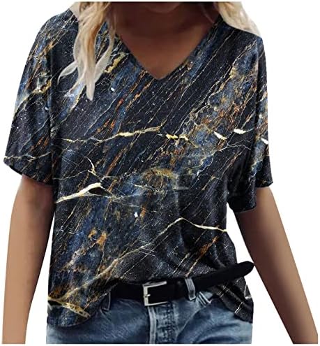 Summer Tops Tops de mármore t-shirts de impressão texturizada Blusa de ajuste solto Casual Casual Casual