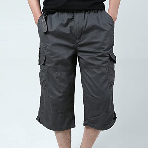 Ajuste descontraído masculino 3/4 shorts cargo sarja elástica cintura de bolso de bolso de bolso Capri
