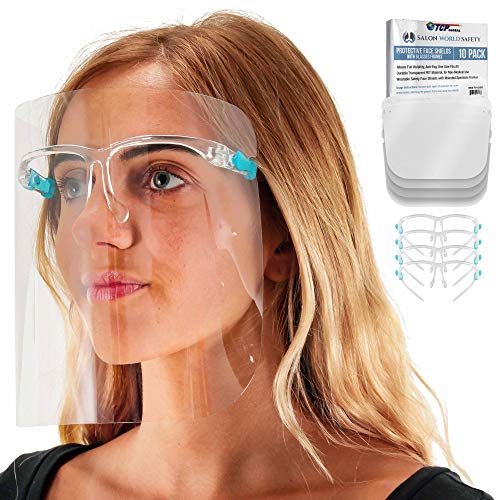 TCP Global Salon World Safety Face Shields com armações de óculos - Proteção ultra clara escudos de