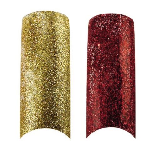 Pacote - 3 itens: pacote Cala X2 de 100 dicas de unhas profissionais de ouro e glitter vermelho + kit