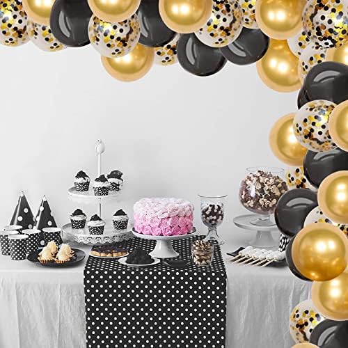 Balões de confete de ouro preto de 50pcs, balões de látex de 12 polegadas com pontos de papel de ouro