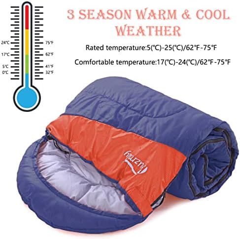 Kuzmaly Camping Bag Sagão 3 temporadas leve e impermeável com saco de compressão saco de dormir de camping