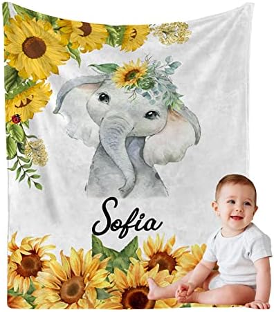 Nome personalizado Cobertor de bebê para meninos meninos, design de girassol personalizado Design