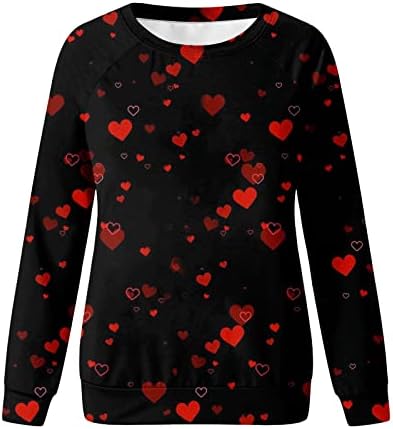 Camisas dos namorados para mulheres, tops redondos de manga longa Swortshirts Love Heart Graphic T-shirt