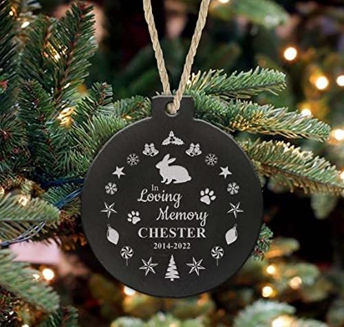 Feito à mão por Stukk personalizado Rabbit Memorial Christmas Slate Bauble Pet Memory Round Ornament