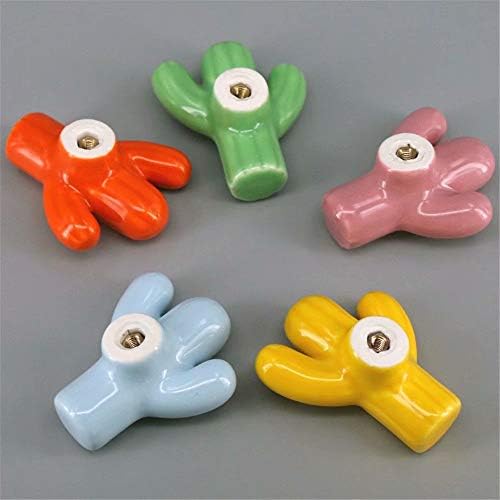 FirstDecor 2pcs Gavetas infantis botões, maçanetas de porta de forma de cacto de cerâmica, puxadores