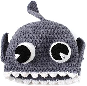 Bibitime Handmade Big Eyes Shark Knit Skull Tap Fish Feanie Hat para bebê ou criança