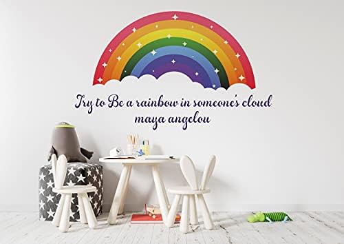 Decoração do arco -íris Decalques de parede de citações inspiradoras, tente ser um arco -íris no quarto