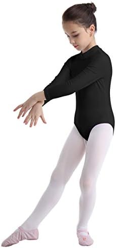 Jeatha Kids Girls Manga Longa Mock Neck Unitard Team Basic Gymnastics Costume de dança Ballet de Ballet